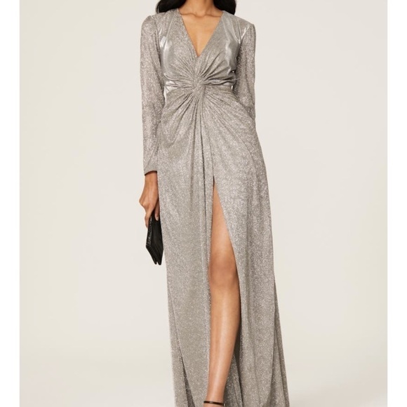 Ieena for Mac Duggal
Silver Shimmer V-neck Gown - Picture 1 of 13